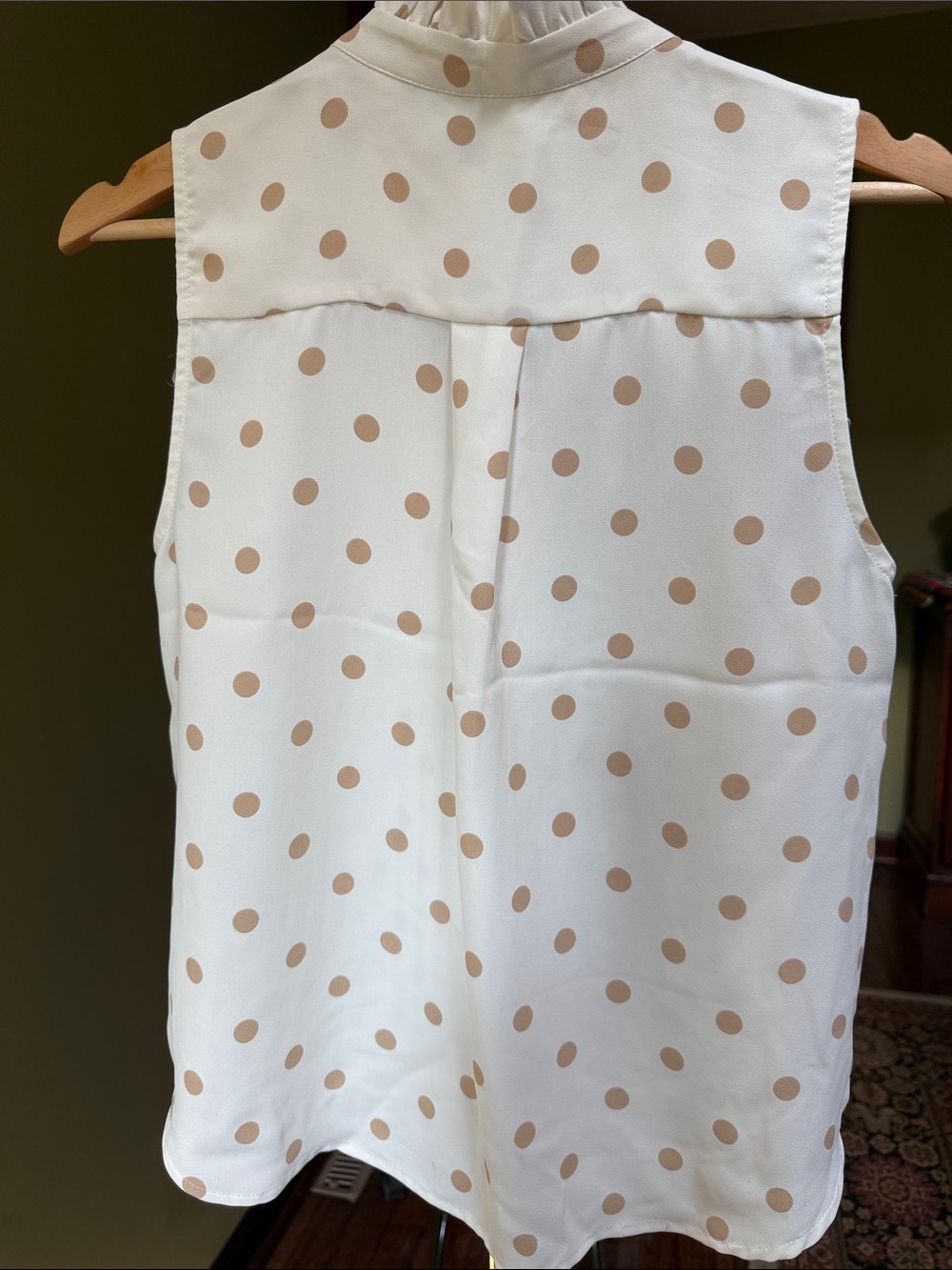 Ann Taylor Cream Polka Dot Ruffle Sleeveless Blouse - Picture 4 of 4